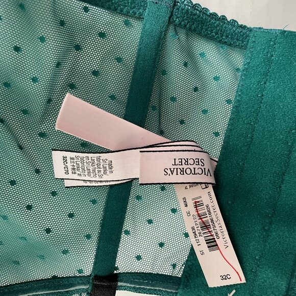 Victoria Secret Bra 32C Dream Angels Bustier Long Line Green Black Boned Ruffle - Picture 5 of 14